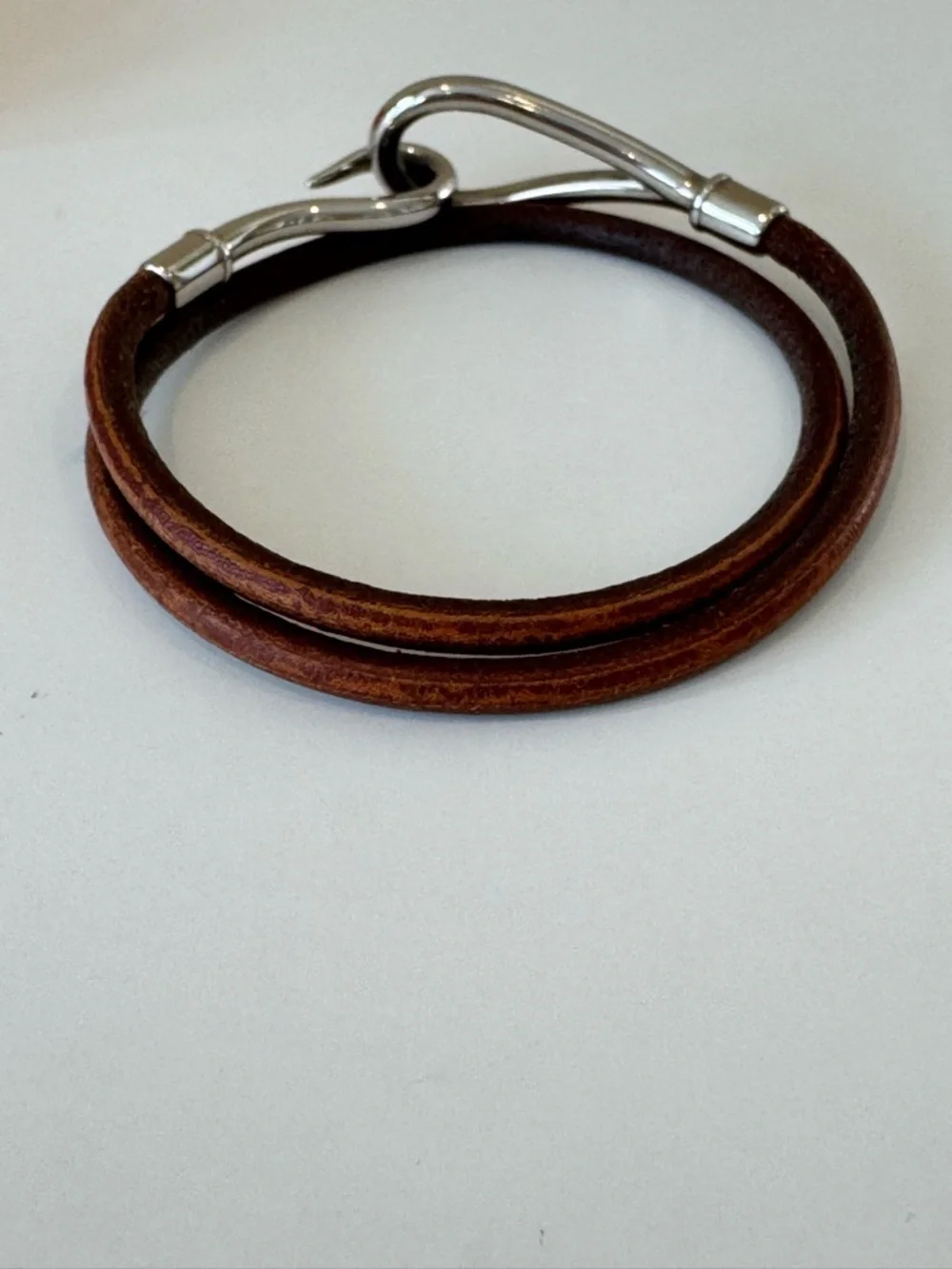 Hermes Orange Box with Brown Leather Double Wrap Bracelet or choker Silver Hook